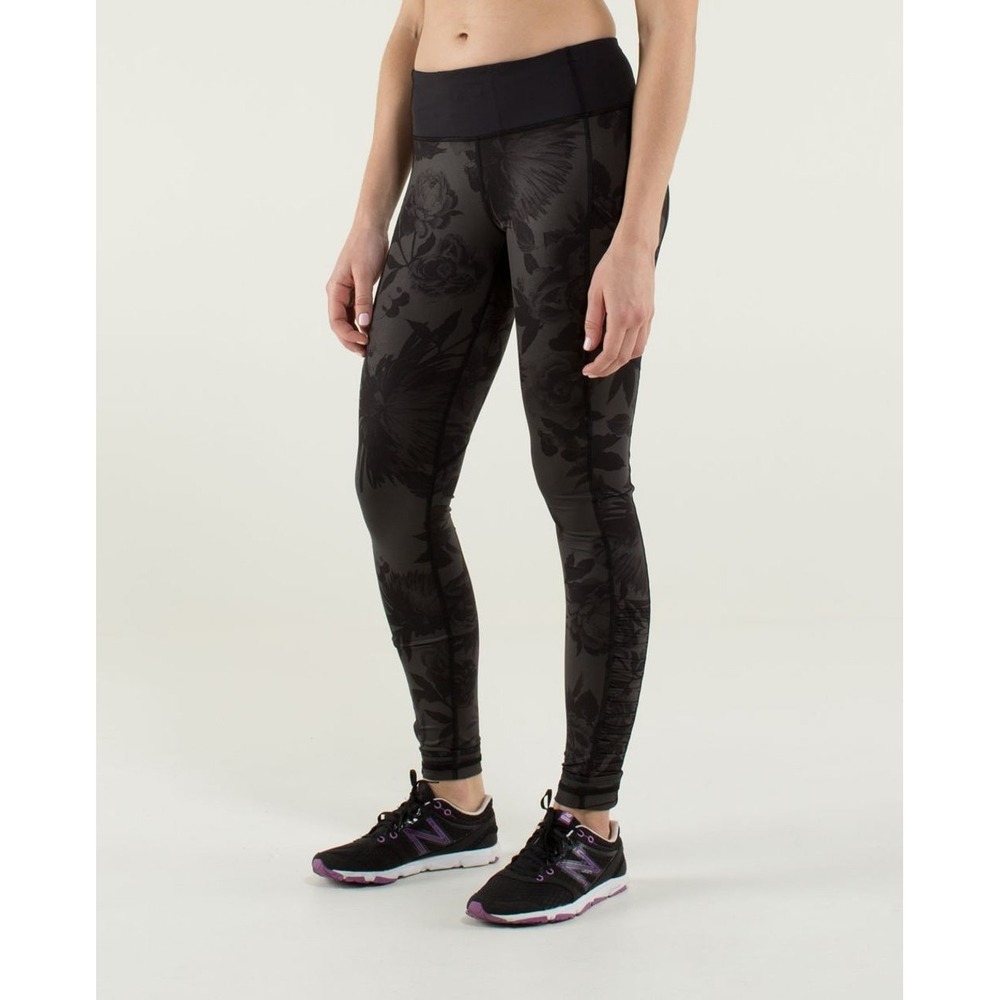 Lululemon Speed Tights Women's 6 Black Soot Luxtreme Brisk Bloom Ruched Athletic